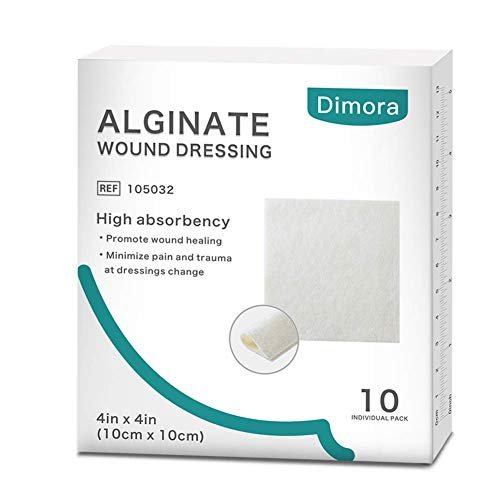 Dimora Calcium-Alginat-Wundverband, 10 x 10 cm, 10 einzeln sterile Pads, weich und hochsaugfähig, nicht haftend