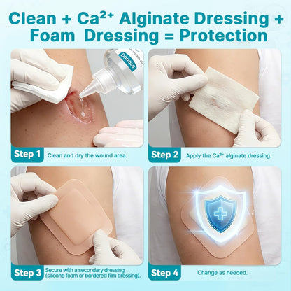 Dimora Calcium-Alginat-Wundverband, 10 x 10 cm, 10 einzeln sterile Pads, weich und hochsaugfähig, nicht haftend