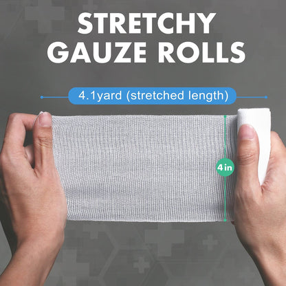 LotFancy Mullbinden 24 Stück, 10 cm x 3,7 m, Rollengaze für Wunden, elastische Fixierbinde, Erste-Hilfe-Verbandsmaterial