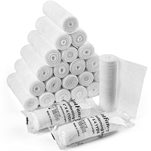 LotFancy Mullbinden 24 Stück, 10 cm x 3,7 m, Rollengaze für Wunden, elastische Fixierbinde, Erste-Hilfe-Verbandsmaterial