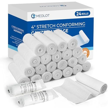 LotFancy Mullbinden 24 Stück, 10 cm x 3,7 m, Rollengaze für Wunden, elastische Fixierbinde, Erste-Hilfe-Verbandsmaterial