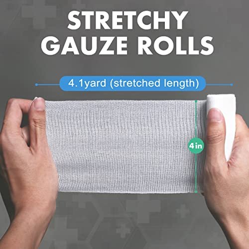 LotFancy Mullbinden 24 Stück, 10 cm x 3,7 m, Rollengaze für Wunden, elastische Fixierbinde, Erste-Hilfe-Verbandsmaterial