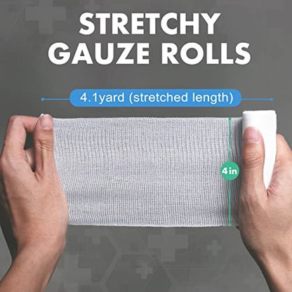 LotFancy Mullbinden 24 Stück, 10 cm x 3,7 m, Rollengaze für Wunden, elastische Fixierbinde, Erste-Hilfe-Verbandsmaterial