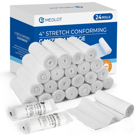 LotFancy Mullbinden 24 Stück, 10 cm x 3,7 m, Rollengaze für Wunden, elastische Fixierbinde, Erste-Hilfe-Verbandsmaterial