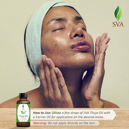 SVA Thuja Öl – 30 ml – 100% reines Thujaöl für Diffuser, Haarpflege, Gesicht, Hautpflege, Aromatherapie, Kopfhaut- und Körpermassage, Seifen- und Kerzenherstellung – mit Pipette