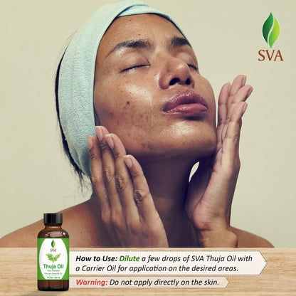 SVA Thuja Öl – 30 ml – 100% reines Thujaöl für Diffuser, Haarpflege, Gesicht, Hautpflege, Aromatherapie, Kopfhaut- und Körpermassage, Seifen- und Kerzenherstellung – mit Pipette