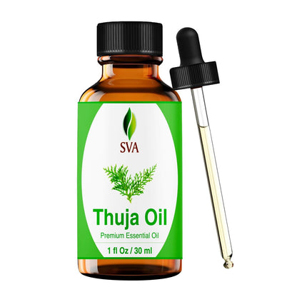 SVA Thuja Öl – 30 ml – 100% reines Thujaöl für Diffuser, Haarpflege, Gesicht, Hautpflege, Aromatherapie, Kopfhaut- und Körpermassage, Seifen- und Kerzenherstellung – mit Pipette
