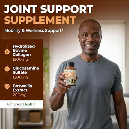 Glucosamin Chondroitin mit 1200mg hydrolysierten Kollagenpeptiden, Boswellia-Extrakt, Quercetin, Bromelain, MSM – Haar-, Haut-, Nagel- und Gelenkergänzung für Frauen und Männer – FSA-berechtigt 120 Kapseln