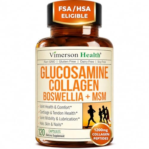 Glucosamin Chondroitin mit 1200mg hydrolysierten Kollagenpeptiden, Boswellia-Extrakt, Quercetin, Bromelain, MSM – Haar-, Haut-, Nagel- und Gelenkergänzung für Frauen und Männer – FSA-berechtigt 120 Kapseln