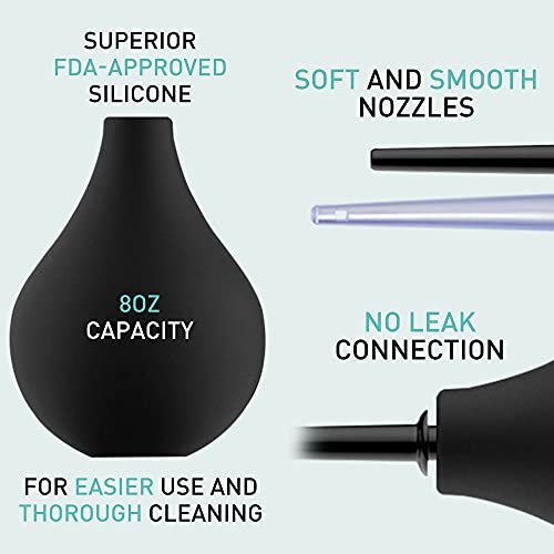 TopQuaFocus 8 Unzen Einlaufballon-Set – Anal- und Vaginaldusche mit Silikonballon und 4 auswechselbaren Aufsätzen, 224ml (5-teilig), Schwarz
