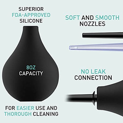 TopQuaFocus 8 Unzen Einlaufballon-Set – Anal- und Vaginaldusche mit Silikonballon und 4 auswechselbaren Aufsätzen, 224ml (5-teilig), Schwarz