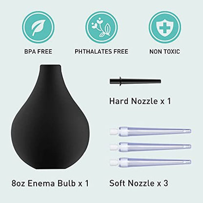 TopQuaFocus 8 Unzen Einlaufballon-Set – Anal- und Vaginaldusche mit Silikonballon und 4 auswechselbaren Aufsätzen, 224ml (5-teilig), Schwarz