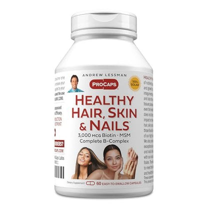 ANDREW LESSMAN Gesunde Haare, Haut und Nägel 60 Kapseln - 3000 mcg hochbioaktives Biotin, B-Komplex. Fördert schöne Haut, starke Nägel. Ohne Zusätze. Haarwachstums-Vitamine Biotin-Ergänzung
