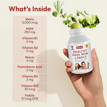 ANDREW LESSMAN Gesunde Haare, Haut und Nägel 60 Kapseln - 3000 mcg hochbioaktives Biotin, B-Komplex. Fördert schöne Haut, starke Nägel. Ohne Zusätze. Haarwachstums-Vitamine Biotin-Ergänzung