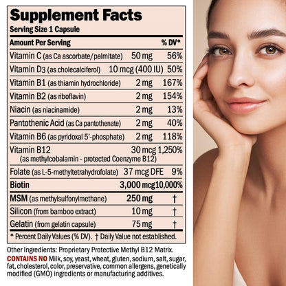ANDREW LESSMAN Gesunde Haare, Haut und Nägel 60 Kapseln - 3000 mcg hochbioaktives Biotin, B-Komplex. Fördert schöne Haut, starke Nägel. Ohne Zusätze. Haarwachstums-Vitamine Biotin-Ergänzung