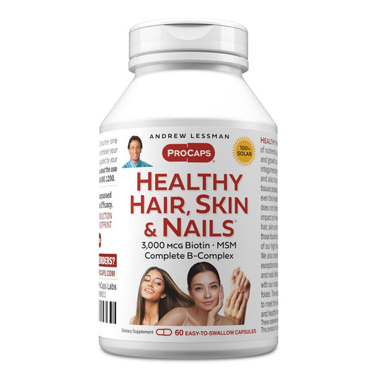 ANDREW LESSMAN Gesunde Haare, Haut und Nägel 60 Kapseln - 3000 mcg hochbioaktives Biotin, B-Komplex. Fördert schöne Haut, starke Nägel. Ohne Zusätze. Haarwachstums-Vitamine Biotin-Ergänzung