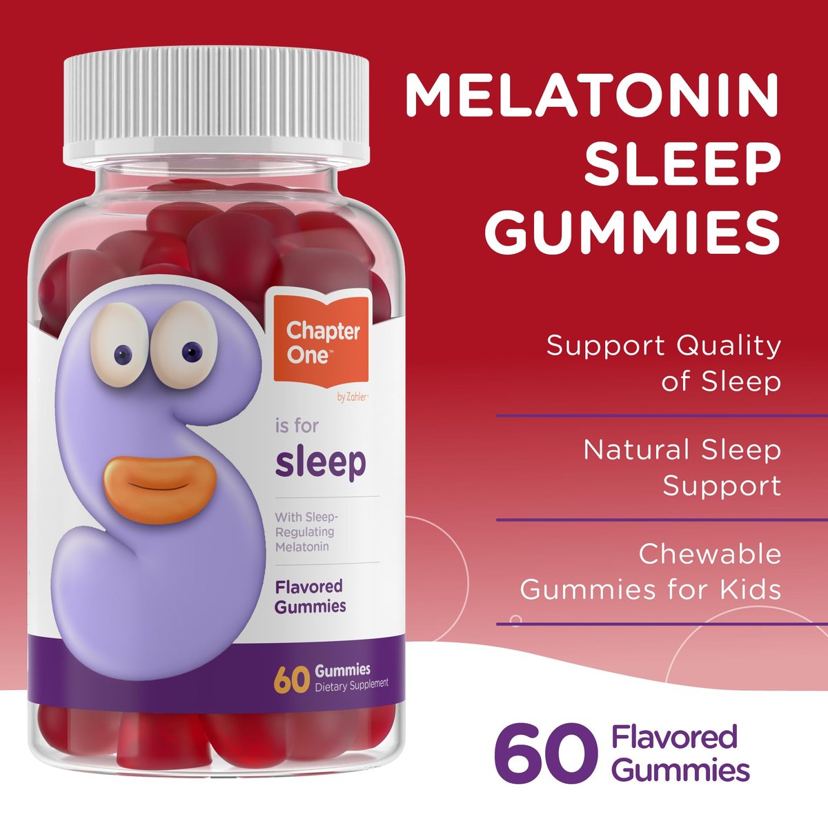 Zahler Chapter One Schlafgummis – 2,5 mg Melatonin Gummis für erholsamen Schlaf – Nahrungsergänzungsmittel für die Schlafenszeit von Kindern – Koscher, glutenfrei & laktosefrei – 60 Stück