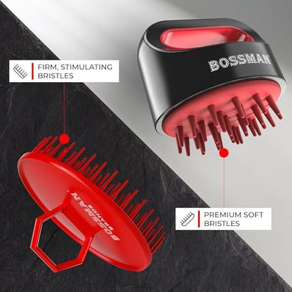 Bossman Kopfhautmassagegerät & Shampoo-Bürste (7,6 cm, Rot) – Kopfhautpeelingbürste – Kopfscrubber, Bartpeeling & Schuppenkontrolle für Haare und Bart mit festen Borsten