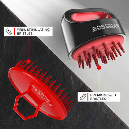 Bossman Kopfhautmassagegerät & Shampoo-Bürste (7,6 cm, Rot) – Kopfhautpeelingbürste – Kopfscrubber, Bartpeeling & Schuppenkontrolle für Haare und Bart mit festen Borsten