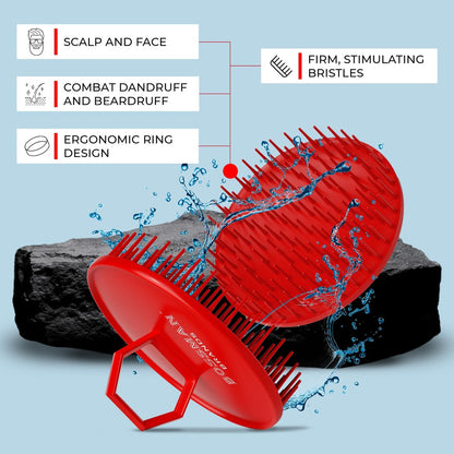 Bossman Kopfhautmassagegerät & Shampoo-Bürste (7,6 cm, Rot) – Kopfhautpeelingbürste – Kopfscrubber, Bartpeeling & Schuppenkontrolle für Haare und Bart mit festen Borsten