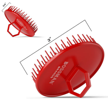 Bossman Kopfhautmassagegerät & Shampoo-Bürste (7,6 cm, Rot) – Kopfhautpeelingbürste – Kopfscrubber, Bartpeeling & Schuppenkontrolle für Haare und Bart mit festen Borsten