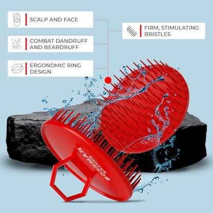 Bossman Kopfhautmassagegerät & Shampoo-Bürste (7,6 cm, Rot) – Kopfhautpeelingbürste – Kopfscrubber, Bartpeeling & Schuppenkontrolle für Haare und Bart mit festen Borsten