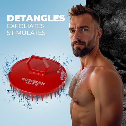 Bossman Kopfhautmassagegerät & Shampoo-Bürste (7,6 cm, Rot) – Kopfhautpeelingbürste – Kopfscrubber, Bartpeeling & Schuppenkontrolle für Haare und Bart mit festen Borsten