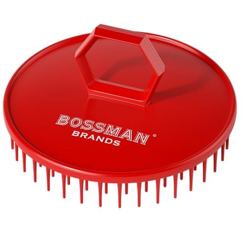Bossman Kopfhautmassagegerät & Shampoo-Bürste (7,6 cm, Rot) – Kopfhautpeelingbürste – Kopfscrubber, Bartpeeling & Schuppenkontrolle für Haare und Bart mit festen Borsten