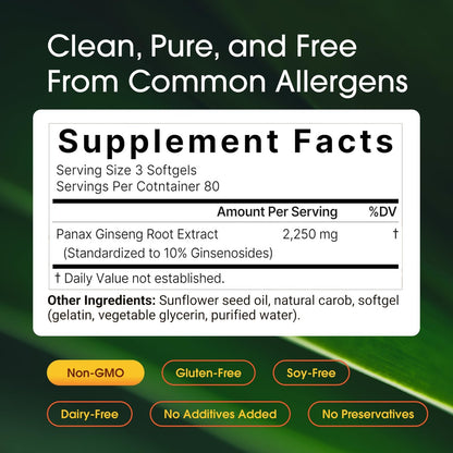 NatureBell Panax Koreanischer Roter Ginseng – Langzeitvorrat mit 240 Softgels – 2.250 mg sechsjähriger roter Panax-Ginseng-Wurzelextrakt – Energie- und Immununterstützung* – standardisiert mit 10 % Ginsenosiden