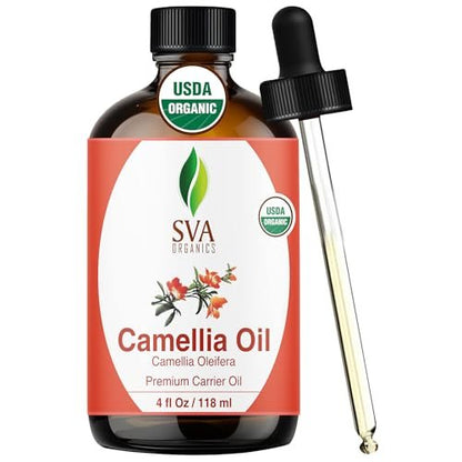 SVA Bio Camelliaöl Organisch - 118 ml – 100% Naturreines Kaltgepresstes Bio-Camellienöl – Für Gesicht, Hautpflege, Haarpflege, Kopfhautmassage & Körpermassage – Trägeröl mit Pipette