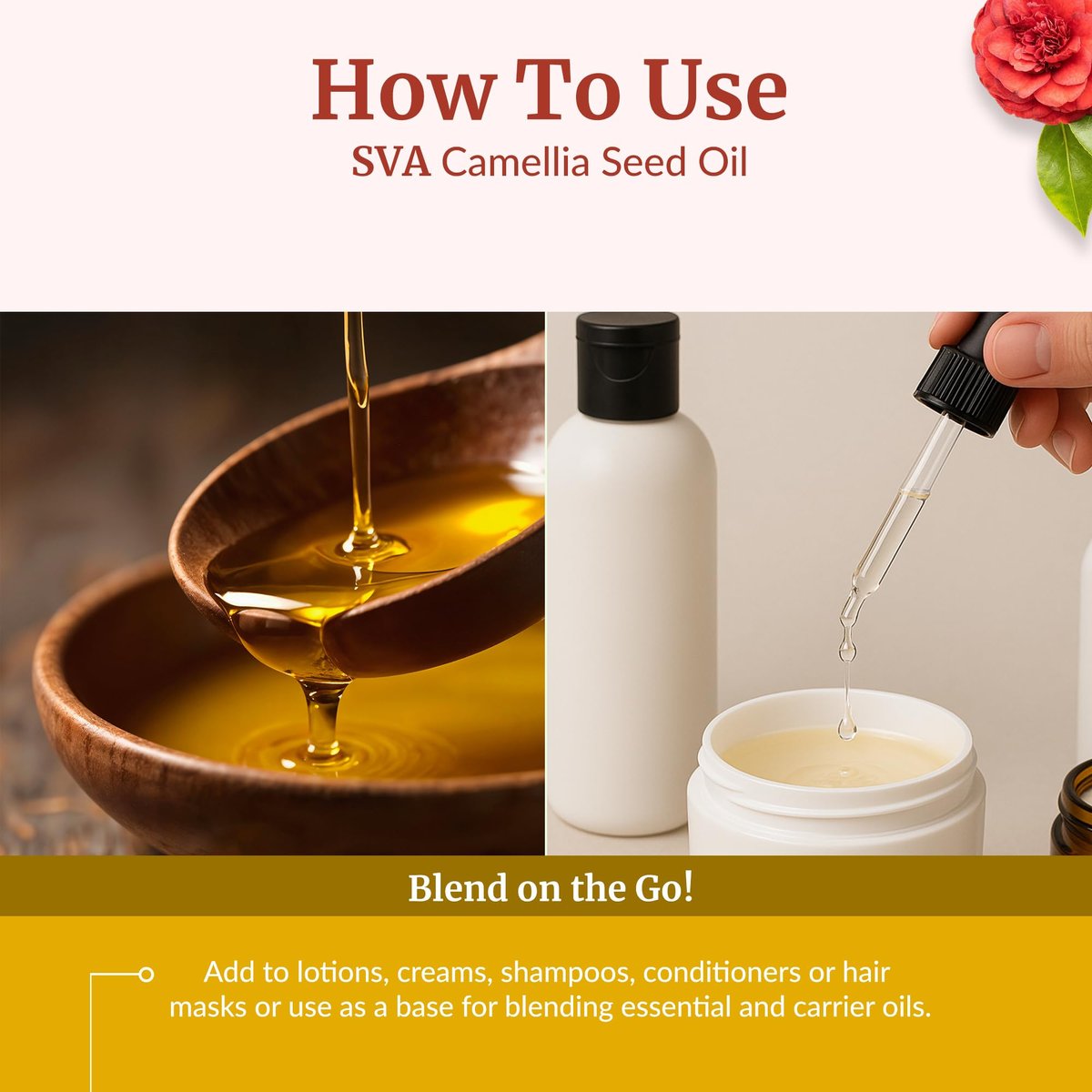 SVA Bio Camelliaöl Organisch - 118 ml – 100% Naturreines Kaltgepresstes Bio-Camellienöl – Für Gesicht, Hautpflege, Haarpflege, Kopfhautmassage & Körpermassage – Trägeröl mit Pipette