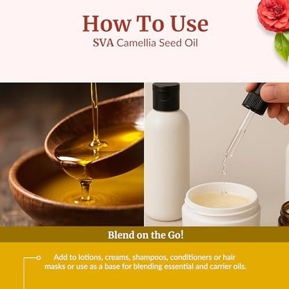 SVA Bio Camelliaöl Organisch - 118 ml – 100% Naturreines Kaltgepresstes Bio-Camellienöl – Für Gesicht, Hautpflege, Haarpflege, Kopfhautmassage & Körpermassage – Trägeröl mit Pipette