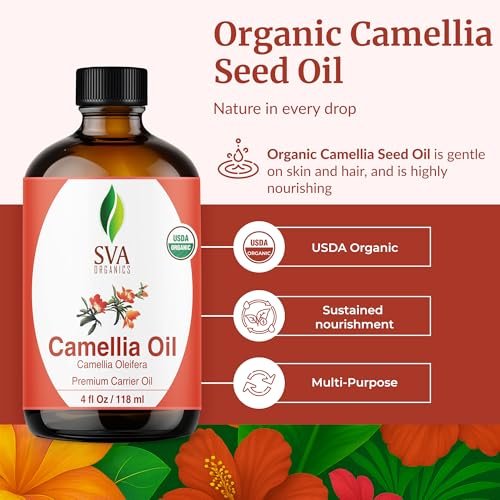 SVA Bio Camelliaöl Organisch - 118 ml – 100% Naturreines Kaltgepresstes Bio-Camellienöl – Für Gesicht, Hautpflege, Haarpflege, Kopfhautmassage & Körpermassage – Trägeröl mit Pipette