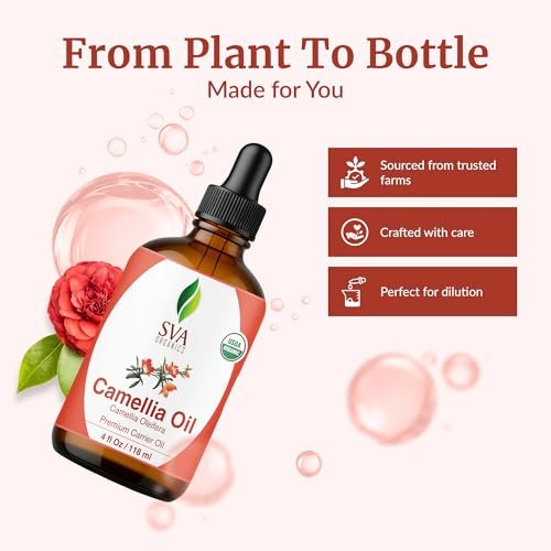 SVA Bio Camelliaöl Organisch - 118 ml – 100% Naturreines Kaltgepresstes Bio-Camellienöl – Für Gesicht, Hautpflege, Haarpflege, Kopfhautmassage & Körpermassage – Trägeröl mit Pipette