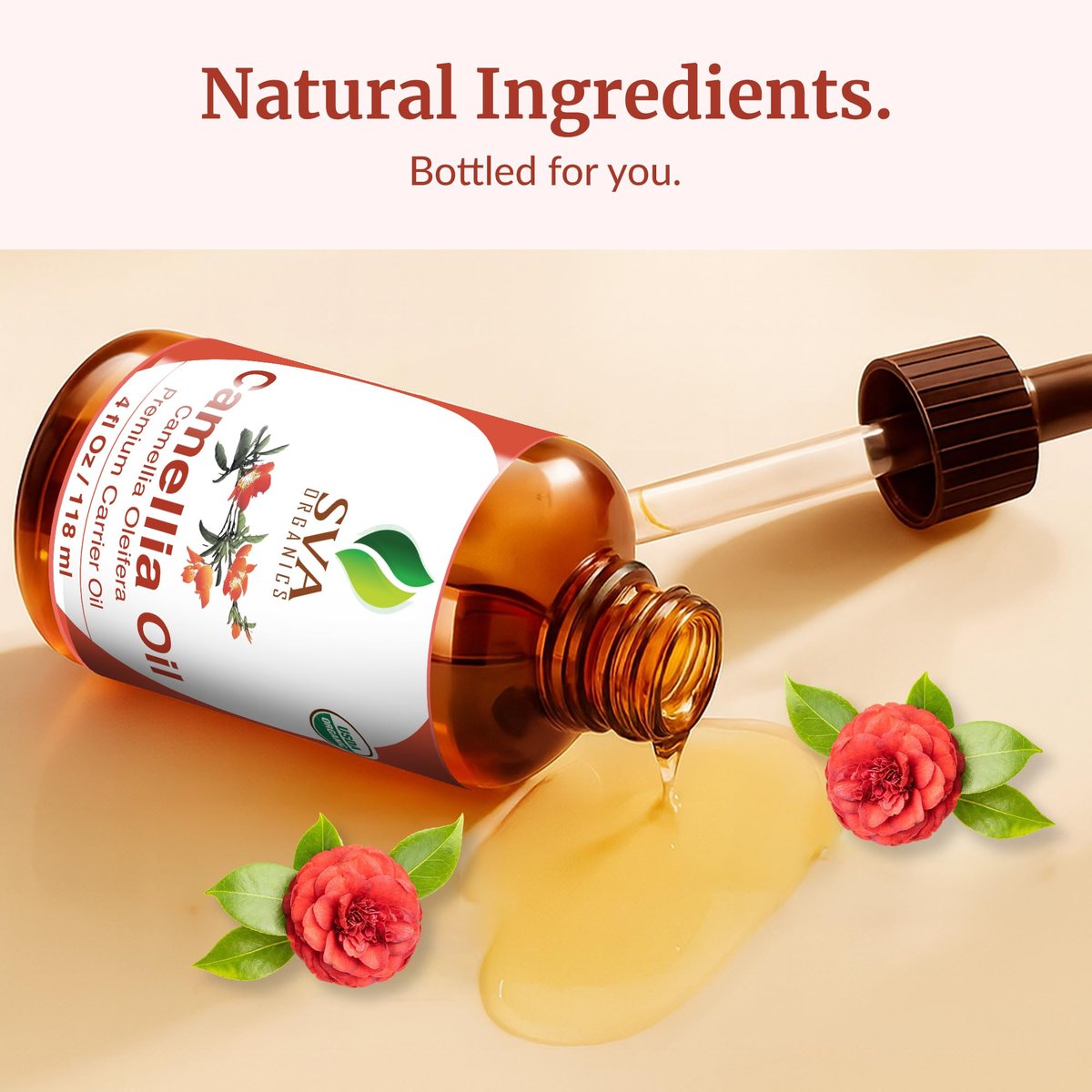 SVA Bio Camelliaöl Organisch - 118 ml – 100% Naturreines Kaltgepresstes Bio-Camellienöl – Für Gesicht, Hautpflege, Haarpflege, Kopfhautmassage & Körpermassage – Trägeröl mit Pipette