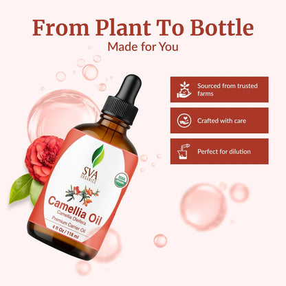 SVA Bio Camelliaöl Organisch - 118 ml – 100% Naturreines Kaltgepresstes Bio-Camellienöl – Für Gesicht, Hautpflege, Haarpflege, Kopfhautmassage & Körpermassage – Trägeröl mit Pipette