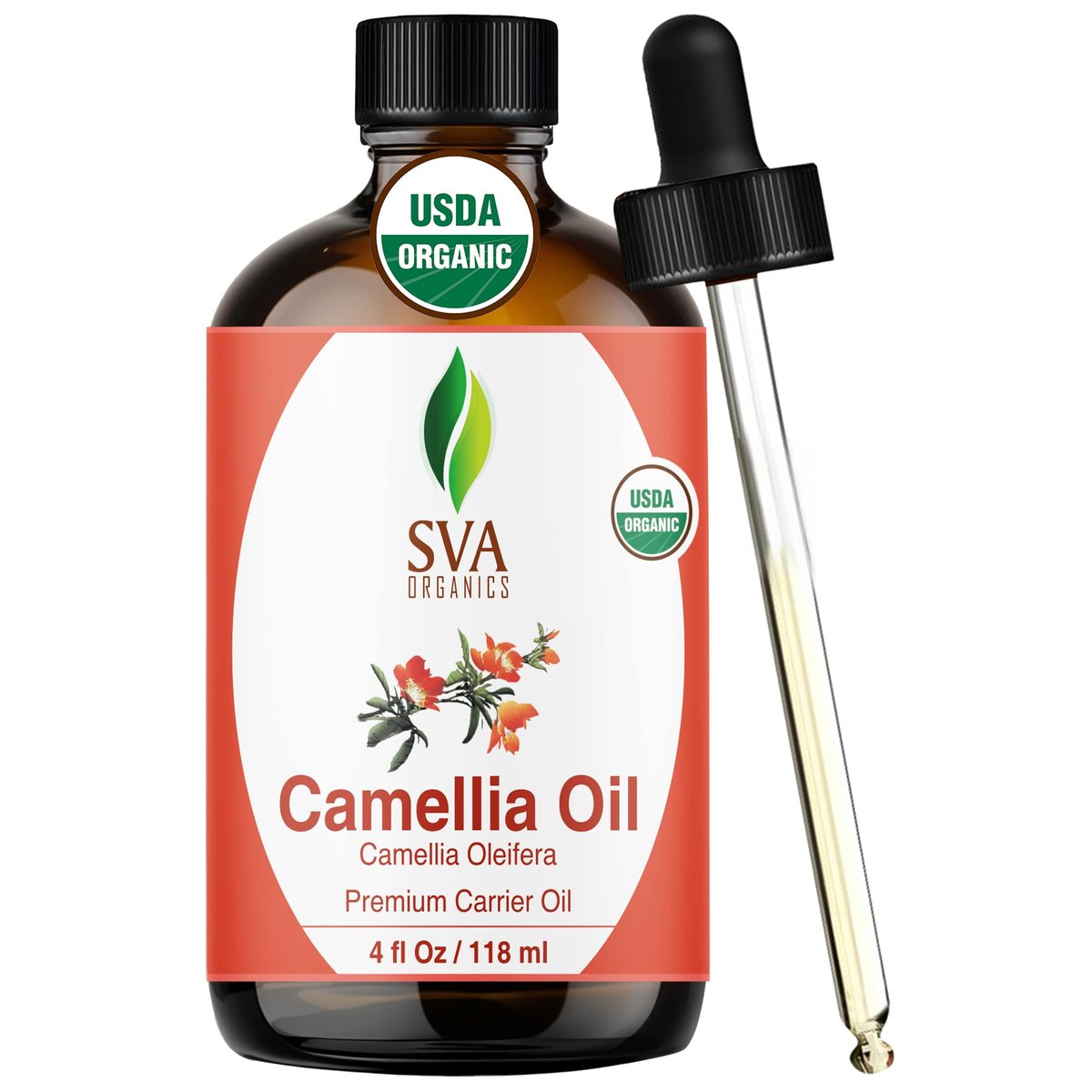 SVA Bio Camelliaöl Organisch - 118 ml – 100% Naturreines Kaltgepresstes Bio-Camellienöl – Für Gesicht, Hautpflege, Haarpflege, Kopfhautmassage & Körpermassage – Trägeröl mit Pipette