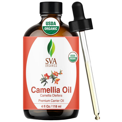 SVA Bio Camelliaöl Organisch - 118 ml – 100% Naturreines Kaltgepresstes Bio-Camellienöl – Für Gesicht, Hautpflege, Haarpflege, Kopfhautmassage & Körpermassage – Trägeröl mit Pipette