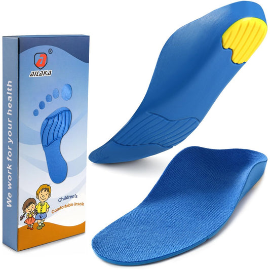 Ailaka Kinder Einlegesohlen mit Fußgewölbestütze, Polsternde Schaumstoffeinlagen für Plattfüße, Plantarfasziitis, Fersenschmerzen – Blau