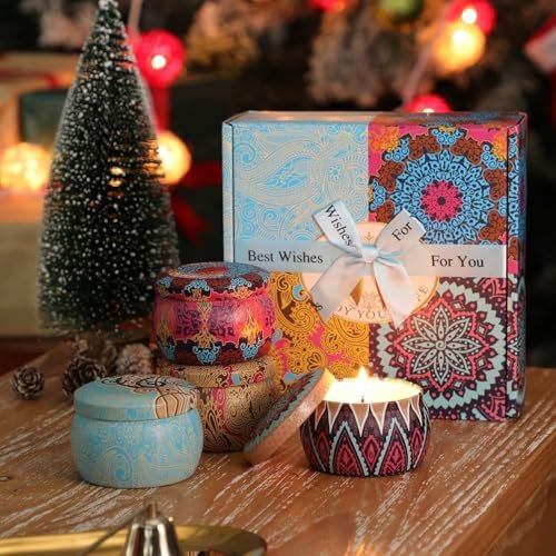 Kerzen Geschenkset für Frauen, 4er-Pack langanhaltende Lavendel-Duftkerzen aus Sojawachs, Aromatherapie-Kerzen für Entspannung zu Hause, ideales Geschenk zum Geburtstag, Erntedankfest, Muttertag, Valentinstag