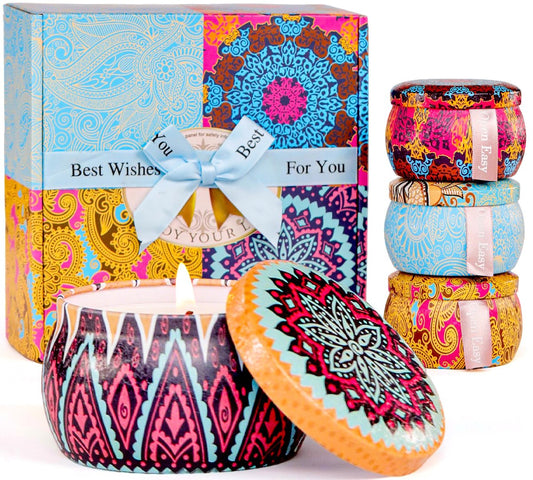 Kerzen Geschenkset für Frauen, 4er-Pack langanhaltende Lavendel-Duftkerzen aus Sojawachs, Aromatherapie-Kerzen für Entspannung zu Hause, ideales Geschenk zum Geburtstag, Erntedankfest, Muttertag, Valentinstag