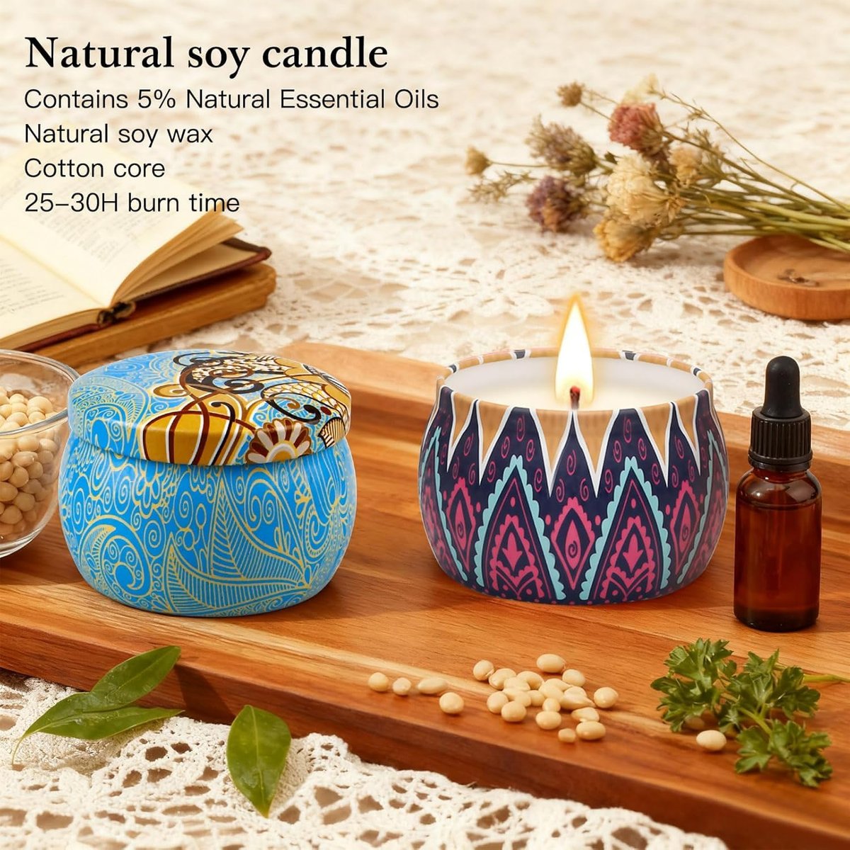 Kerzen Geschenkset für Frauen, 4er-Pack langanhaltende Lavendel-Duftkerzen aus Sojawachs, Aromatherapie-Kerzen für Entspannung zu Hause, ideales Geschenk zum Geburtstag, Erntedankfest, Muttertag, Valentinstag