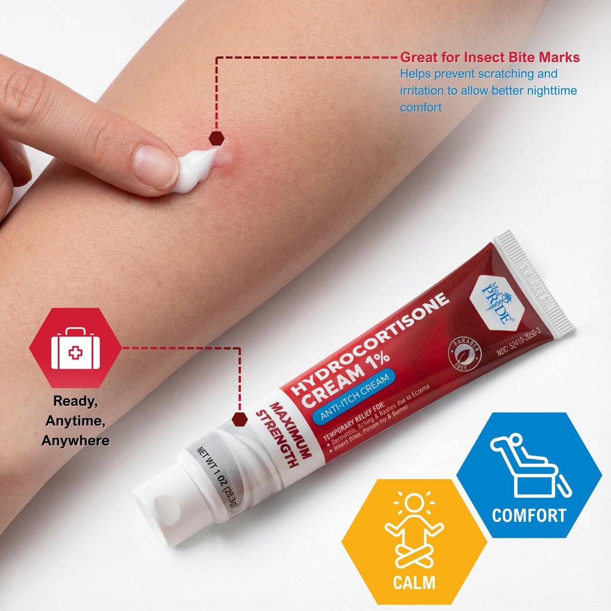 MED Pride Hydro Cortison Creme 1% OTC – 4er-Pack mit je 30 g – Anti-Juckreiz-Salbe gegen Ausschlag, Ekzeme, Insektenstiche