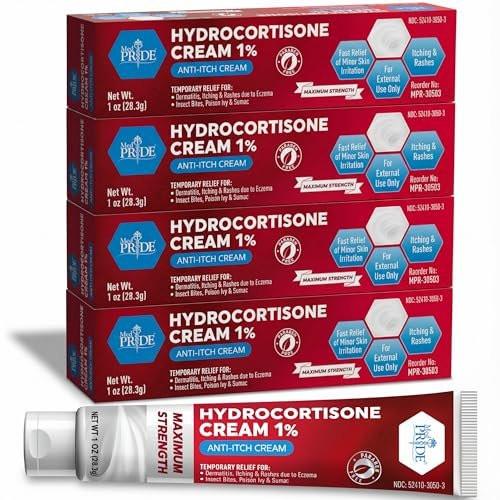 MED Pride Hydro Cortison Creme 1% OTC – 4er-Pack mit je 30 g – Anti-Juckreiz-Salbe gegen Ausschlag, Ekzeme, Insektenstiche