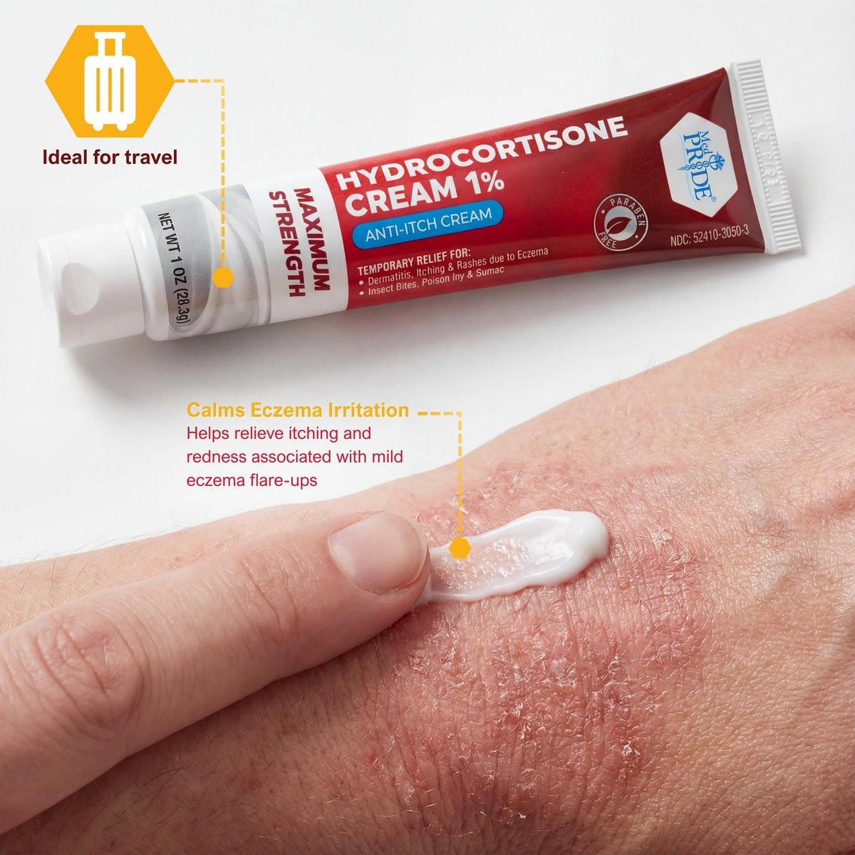 MED Pride Hydro Cortison Creme 1% OTC – 4er-Pack mit je 30 g – Anti-Juckreiz-Salbe gegen Ausschlag, Ekzeme, Insektenstiche