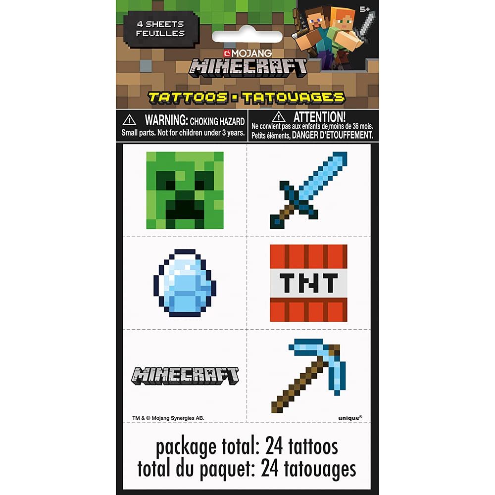 Multicolor Minecraft Tattoos (24 Stück) - Perfekt für Kindergeburtstage, Themen-Events und Gaming-Feiern