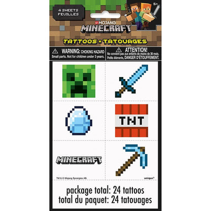 Multicolor Minecraft Tattoos (24 Stück) - Perfekt für Kindergeburtstage, Themen-Events und Gaming-Feiern