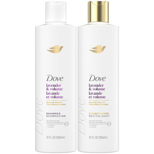 Dove Shampoo & Conditioner Lavendel & Volumen Schadenstherapie – Volumengebende Haarpflege für feines, plattes Haar, 2 x 355 ml