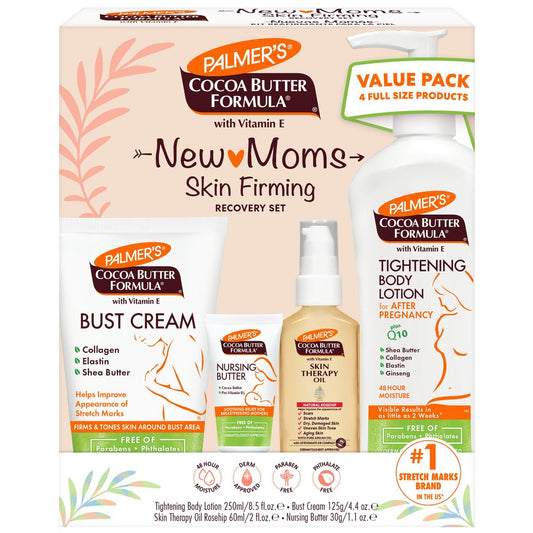 Palmer's Cocoa Butter Formula New Moms Skin Recovery Postpartum Essentials Set – Körperlotion (240 ml), Stillbutter (31 g), Busencreme (125 ml) & Hauttherapie-Öl (59 ml) – von Dermatologen empfohlen