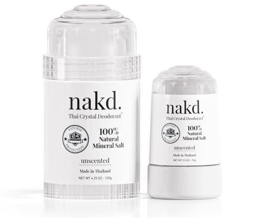 Nakd. Thai Crystal Deodorant Stone – 2 Sticks: 4,25 oz. Normalgröße + 2,5 oz. Reisegröße – Natürlich, unparfümiert, aluminiumfrei für Damen & Herren